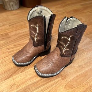 Old West Brown/Tan Toddler Boys Faux Leather Cowboy Boots sz 5
